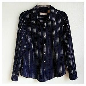 LIZ CLAIBORNE | Navy White Dot Button Down
